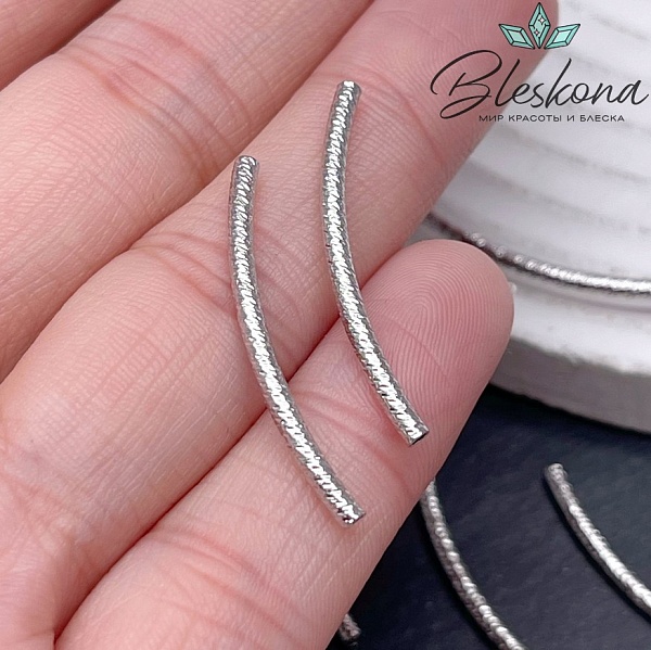 30*2мм, Бусина трубочка фактурная,цвет серебро Люкс  