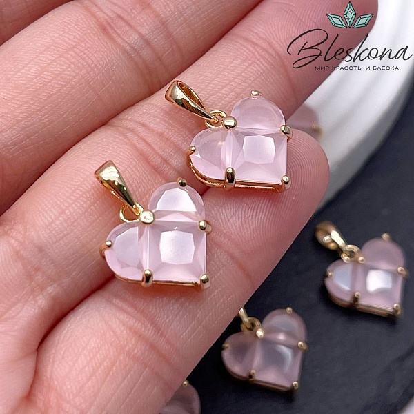 14,5*14 мм Цвет золото, Подвеска Сердце розовые матовые цирконы