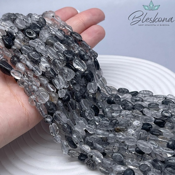 Кварц Рутиловый Турмалиновый галтовка 6-9 мм