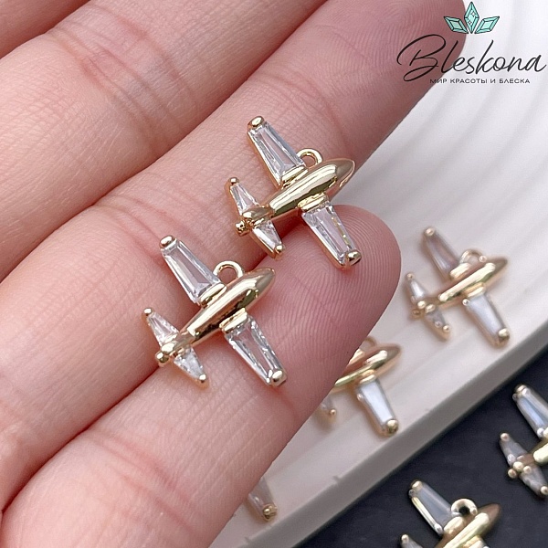 13,5*17,2 мм Цвет золото, Подвеска Самолет с цирконами