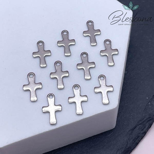 12*7 мм Цвет серебро, Подвеска Крест мини