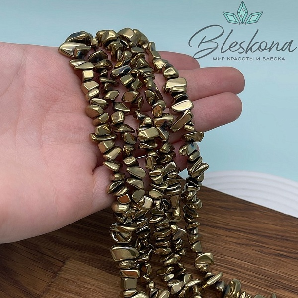 9-12мм Гематин сколы шлифованные, темное золото, имитация УЦЕНКА