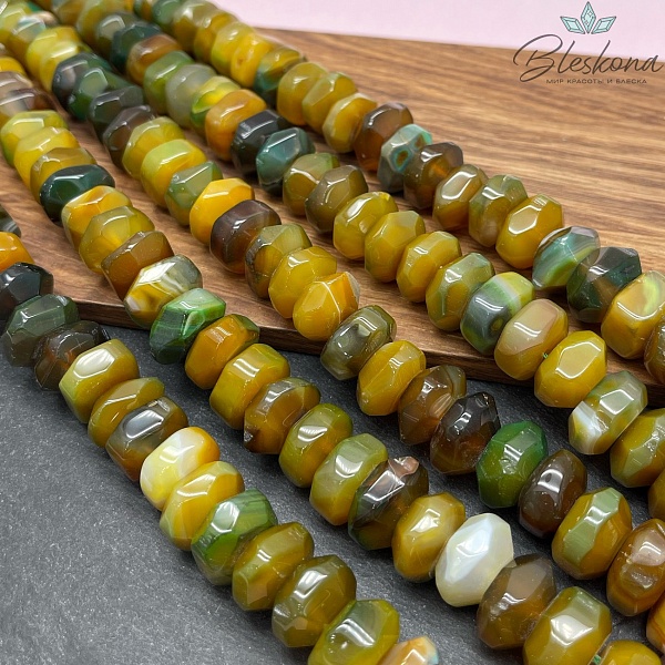Агат желто- зеленый (тонированный) диски в огранке 9*16 мм