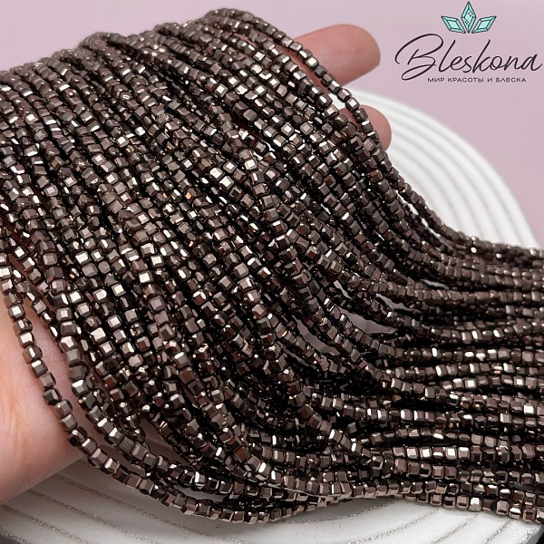 3 мм Гематин имитация куб квадратная огранка, цвет коричневый №1 (шоколадный)