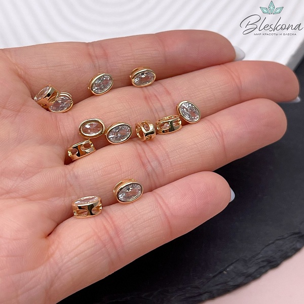 7*5 мм Цвет золото, Бусина овал циркон 