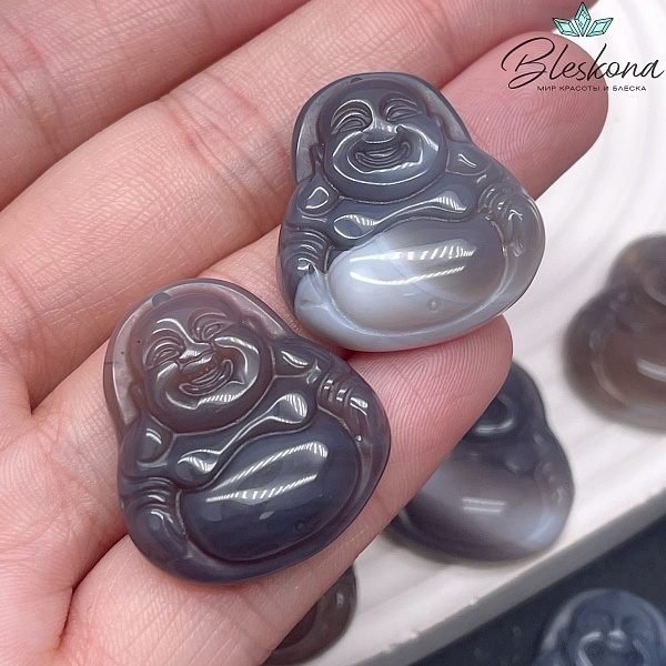 23*24 мм Подвеска Улыбающийся Будда (Хотэй) Агат Серый