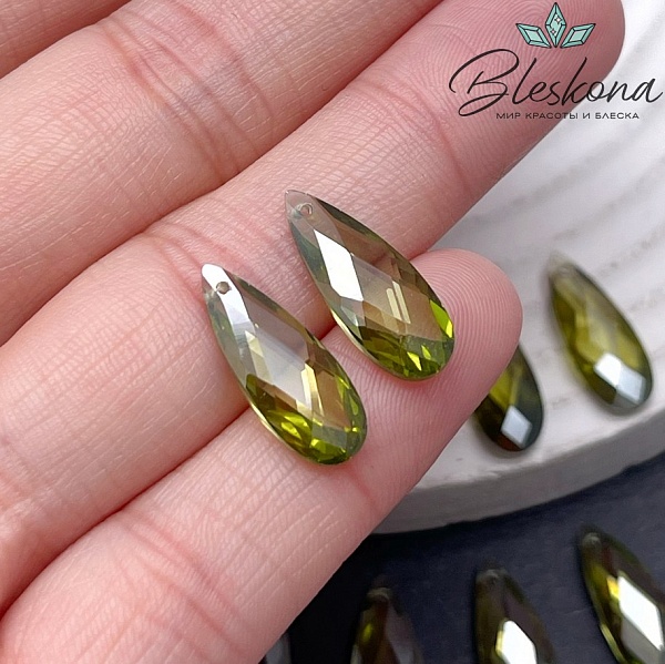 18*7 мм, Подвеска Циркон капля зеленая №1 (кубический цирконий, фианит) 