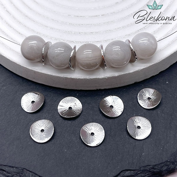 11 мм Цвет серебро, Бусина-разделитель волна полоски 