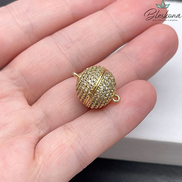 14,5 мм Цвет золото, Замок Магнитный Шар цирконы