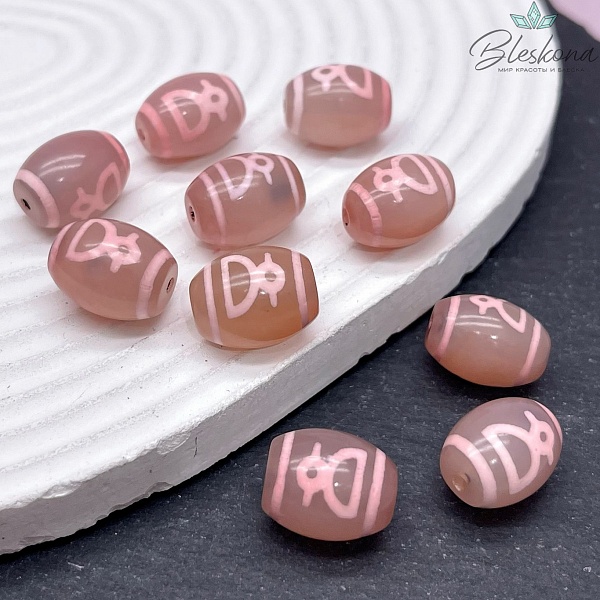 Бусина Дзи Кубера розовый бочонок 16*12 мм