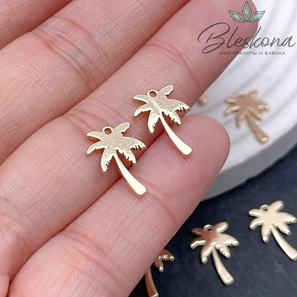 Подвеска Пальма гладкая, цвет золото 14*10,4мм
