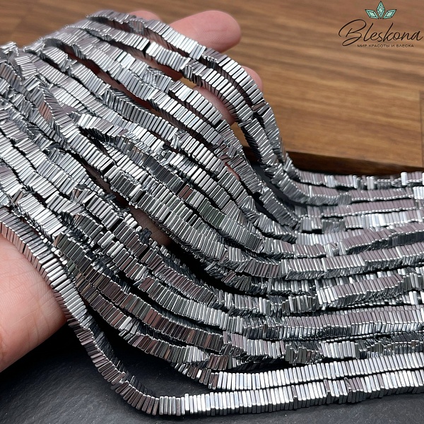 4мм Гематин имитация, цвет темное серебро, квадрат