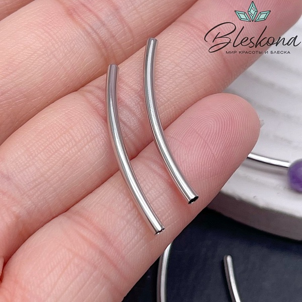 30*2 мм, Цвет серебро, Бусина трубочка гладкая Люкс