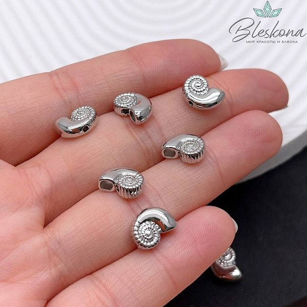 8*10,5 мм Цвет серебро, Бусина ракушка улитка