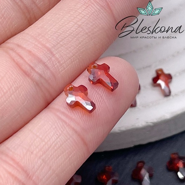 7*5 мм, Подвеска Циркон крест темно-оранжевый (кубический цирконий, фианит) 