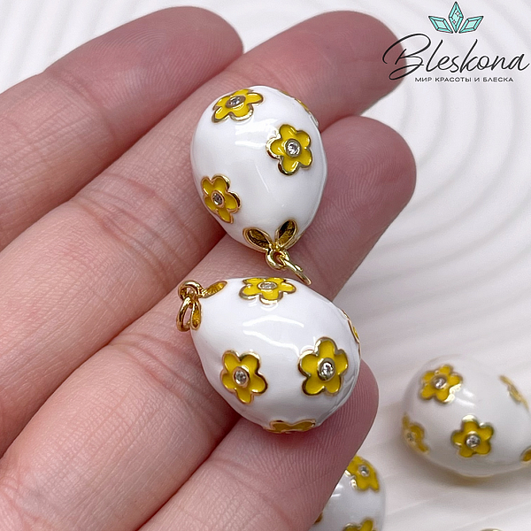 21*15 мм Цвет золото, Подвеска Яйцо фаберже белое 