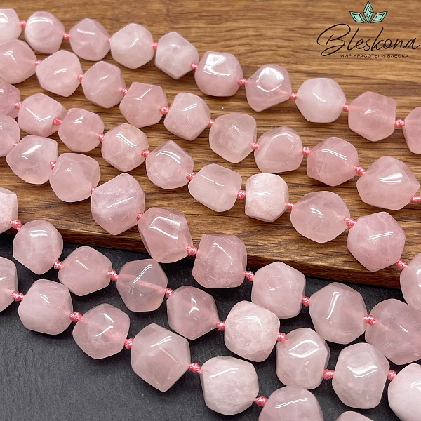 Розовый кварц фриформ огранка бусины на увеличение 12-16 мм