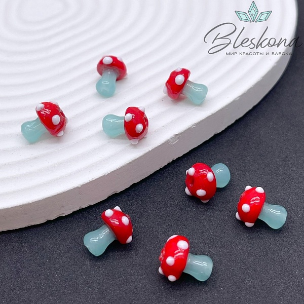 12*10 мм Бусина гриб красно- зеленый