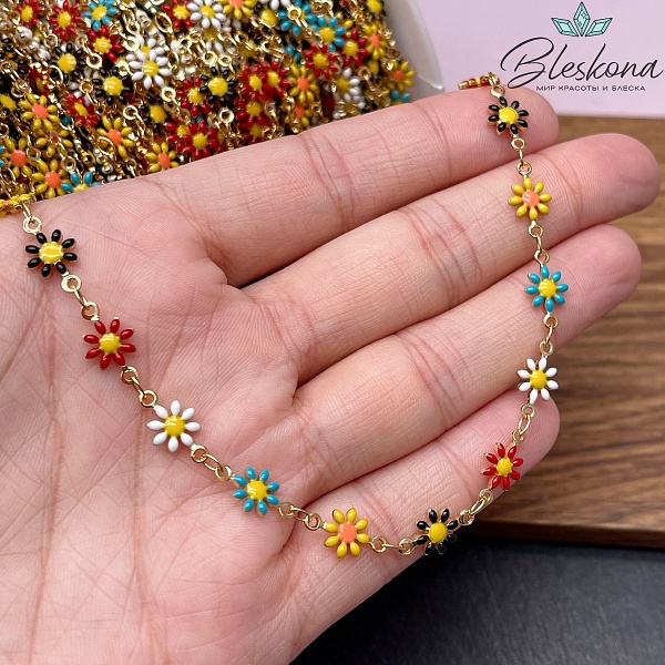 Цепь №169-1 цвет золото, цветок 12,5*7 мм 20 см