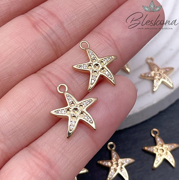 13,5*15,6,мм Цвет золото, Подвеска морская звезда цирконы 