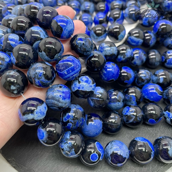 Агат черный синие разводы (имитация) 16 мм