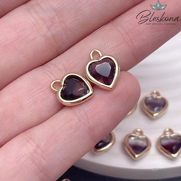 10 мм, Цвет золото, Подвеска сердце стекло коричневое