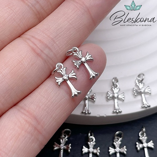 12,5*7 мм Цвет серебро, Подвеска крест цирконы