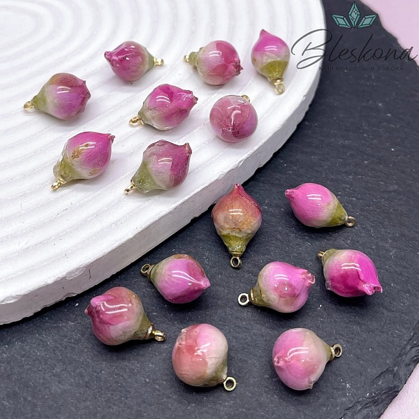 16-21 мм, Цвет серебро, Подвеска роза в эпоксидной смоле