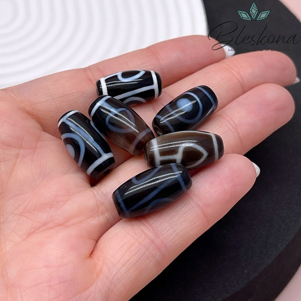 Бусина Дзи 1 глаз бело-черный бочонок 20*11 мм