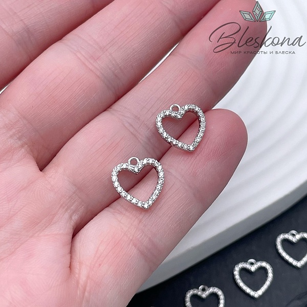 11*10,5 мм Цвет серебро, Подвеска сердце контур цирконы