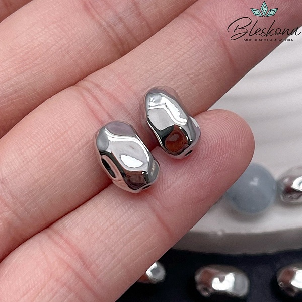 11*7 мм Цвет серебро, Бусина крупная фриформ огранка