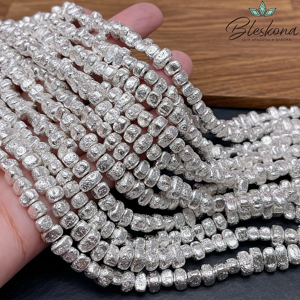 6-9 мм Гематин сколы шлифованные, пористые, цвет светлое серебро, имитация