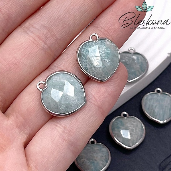 16,3*18,7мм,Цвет серебро,Подвеска Сердце Амазонит огранка