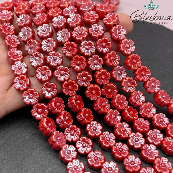 10 мм Бусина Цветок, Керамика цвет терракотовый