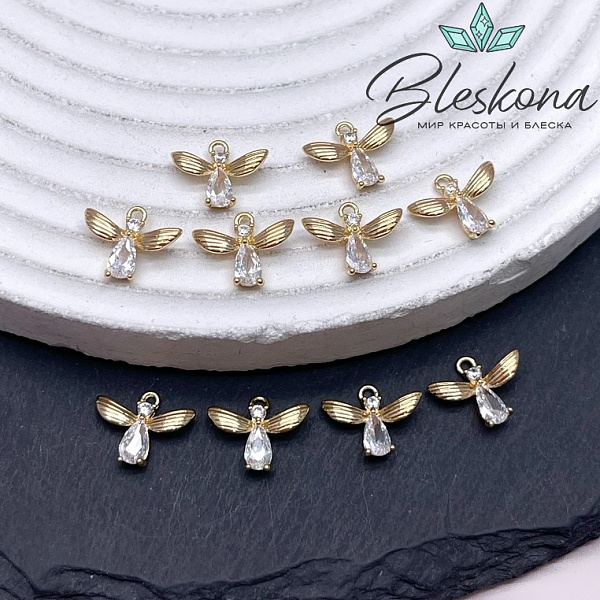 9,3*11,4 мм Цвет золото, Подвеска Ангелочек циркон