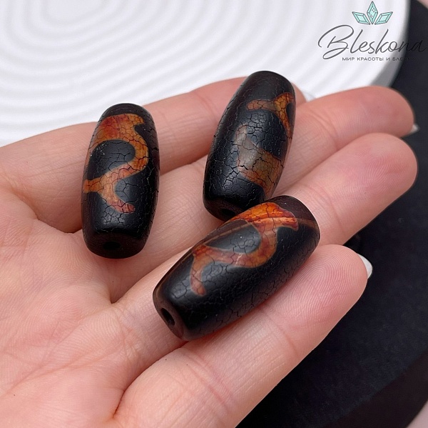 Бусина Дзи Руи оранжево-коричневый бочонок 29*14 мм