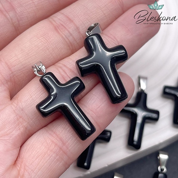 Подвеска крест Обсидиан, цвет серебро 28,5*18 мм