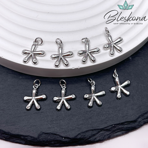 13*11 мм Цвет серебро, Подвеска Цветок с цирконами 