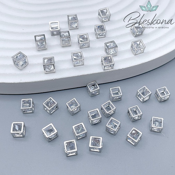 5 мм Цвет серебро, Подвеска Куб с цирконом внутри 