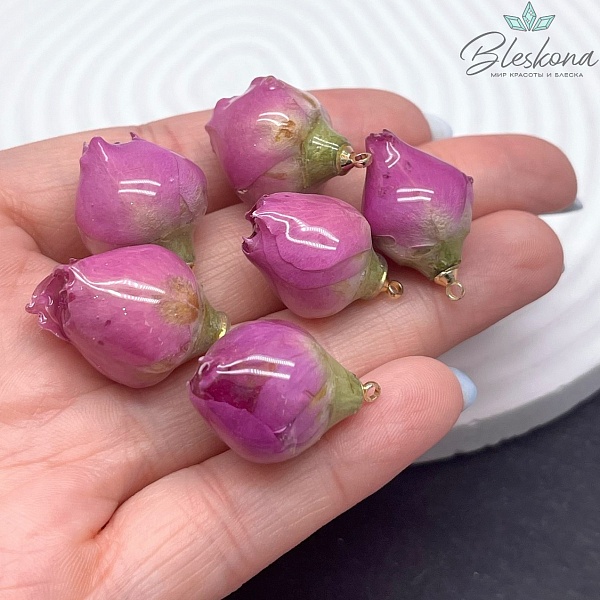 23-27 мм, Цвет золото, Подвеска роза в эпоксидной смоле