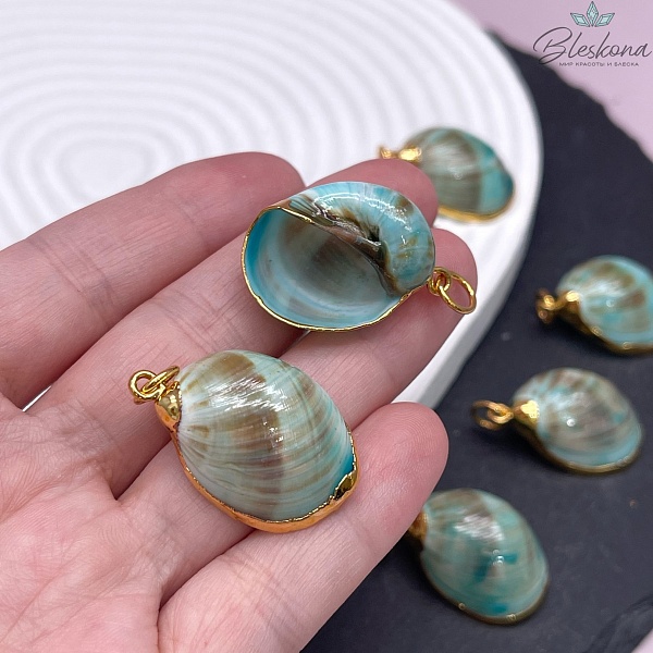(28-29)*(18-19)мм, Цвет золото, Подвеска Ракушка бирюзовая
