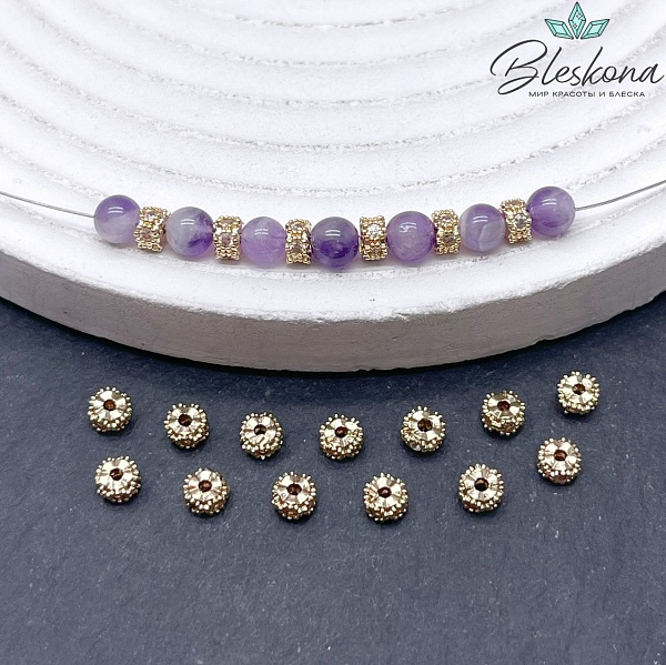 4*2,5 мм Цвет золото, Бусина-разделитель цирконы