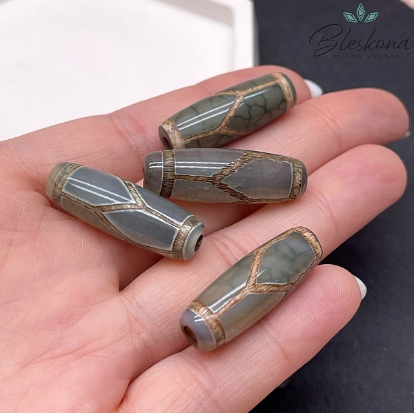 Бусина Дзи черепаха зелено-коричневый бочонок 30*11 мм