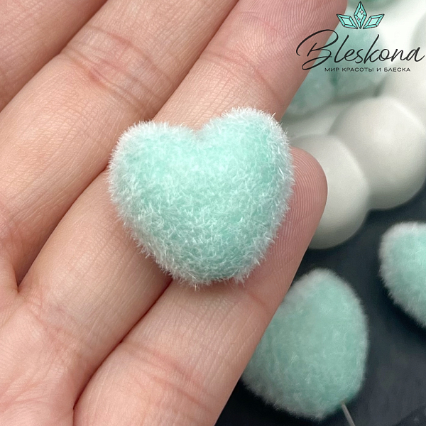 21мм Бархатная бусина Сердце, Цвет бирюзовый