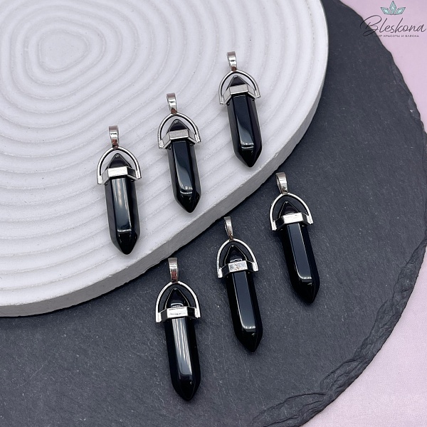 42*9 мм Цвет серебро, Подвеска маятник Агат черный