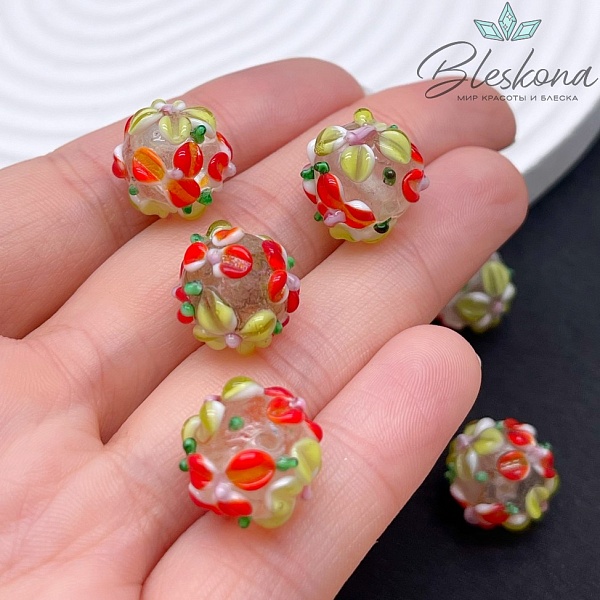 14 мм  Бусина шар цветок красный