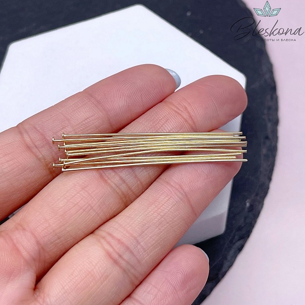 4,5 см*0,7 мм Цвет золото, Пины шляпка жесткие уп. 10 шт. 