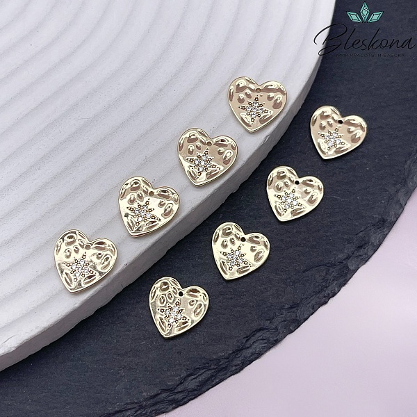 12мм,Подвеска сердце ,цвет золото цирконы северная звезда 