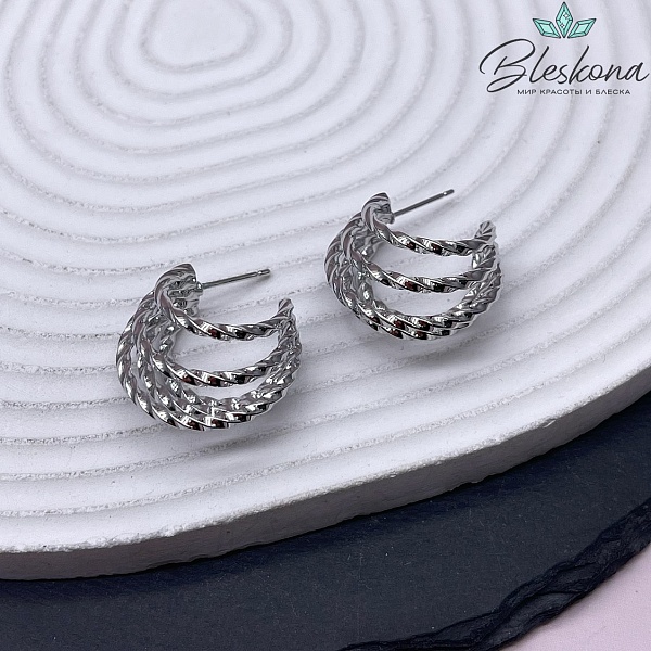 23,7*15,7 мм Цвет серебро, Пусеты крученые