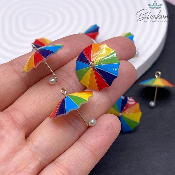 21*21 мм Цвет золото, Подвеска зонтик разноцветный